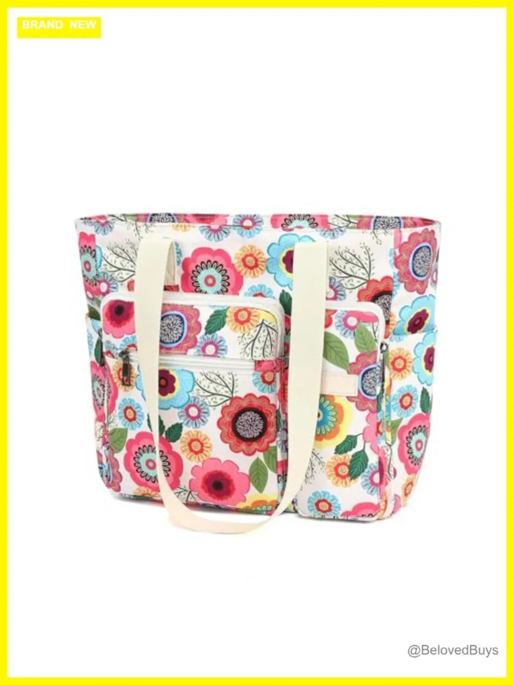 Multi-Pocket Lightweight Canvas Tote Bag, Large Capacity Shoulder Handbag for